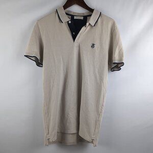 Selected Homme Men Tan Beige Navy Polo Trim Detail Monogram Hudson's Bay, Medium